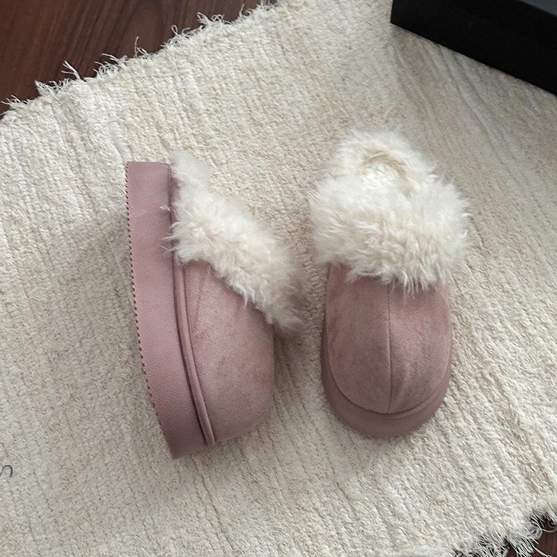 Versatile outer wear splicing plush integrated slippers fashionable thick-bottomed cotton slippers women's autumn and winter new models