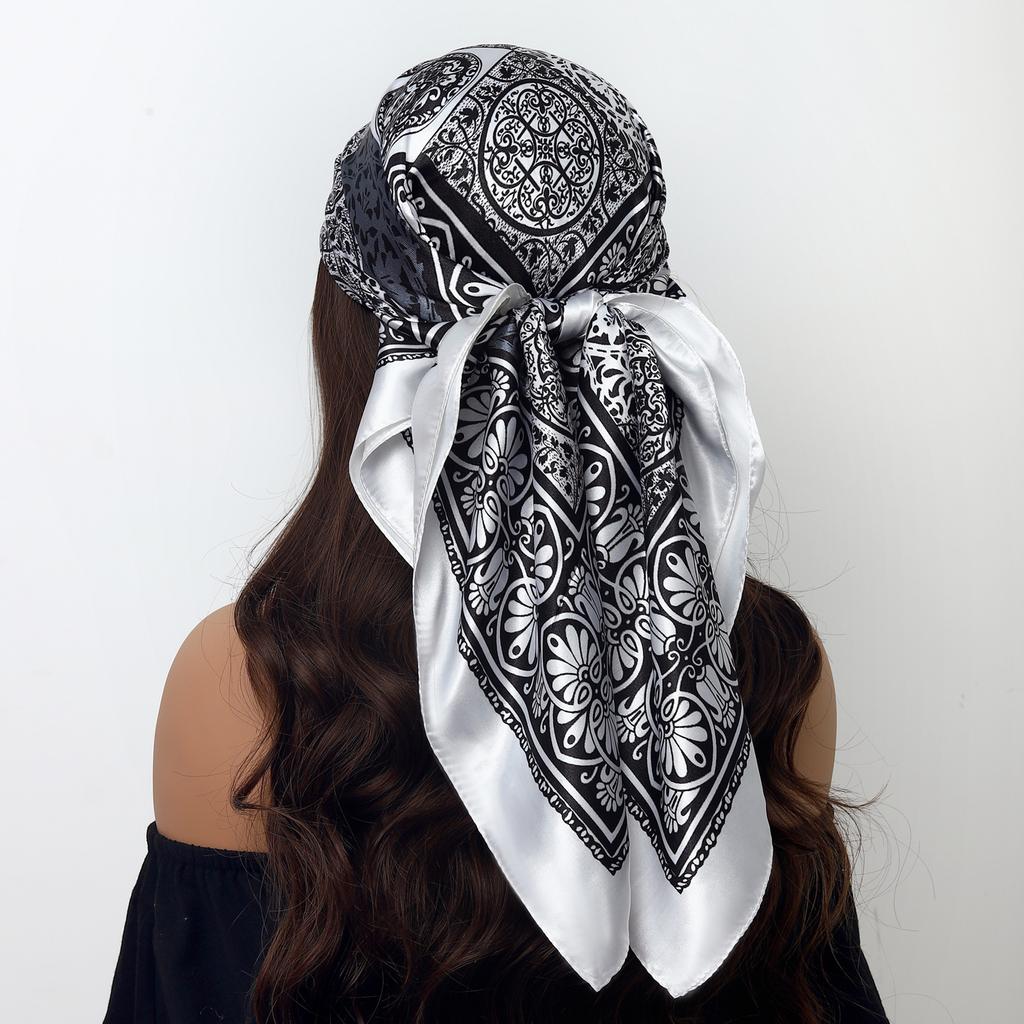 Fashion Square Silk Scarf Women Headband 90*90cm Print Neck Scarfs Office Hair Band Hand Kerchief Female Bandana Headwear