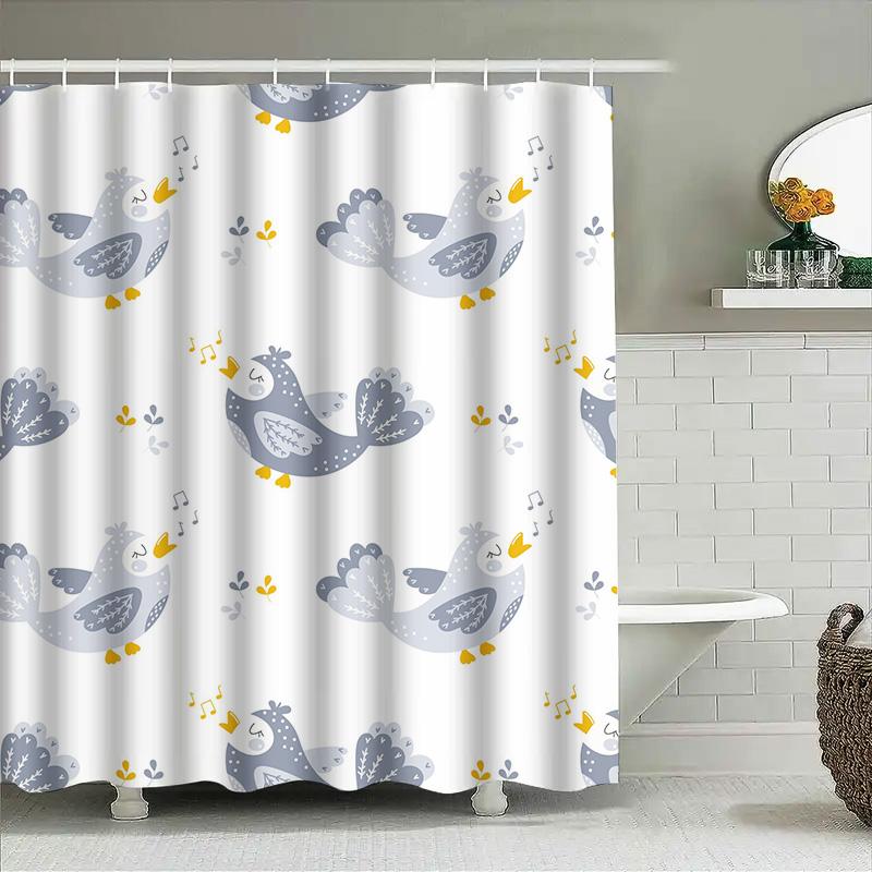 

Creative Bluebird Shower Curtain SetBath Decoration for Kids Waterproof Fabric with Music Notes Pattern in Various Sizes (White/ 90x180cm