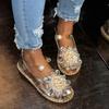 Women's Summer Beach Sandals With Rhinestone Sparkly Comfort Walking Shoes for Dressy Ankle Strap Open Toe Slip-On Casual Flats Sandals for Women