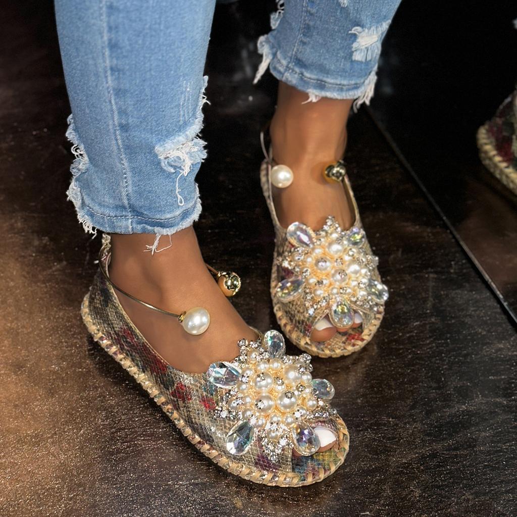 Women's Summer Beach Sandals With Rhinestone Sparkly Comfort Walking Shoes for Dressy Ankle Strap Open Toe Slip-On Casual Flats Sandals for Women