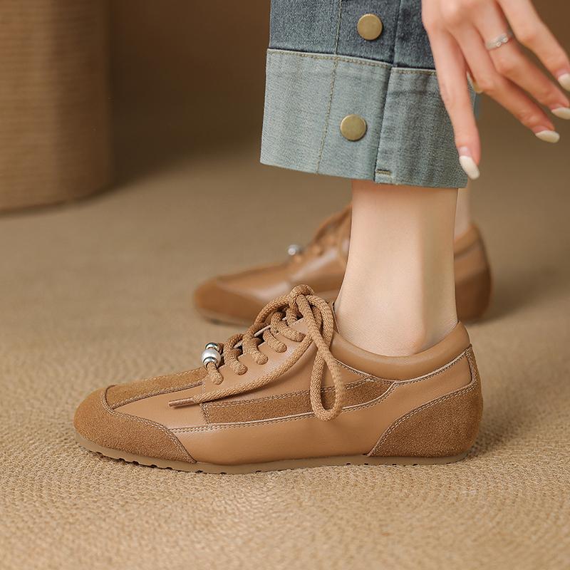 Fashion 2025 New Loafers Lace-up Shoes Woman Suede Leather Slip-on Loafers Casual Moccasins Female Flats Shoes Comfort Spring Shoes