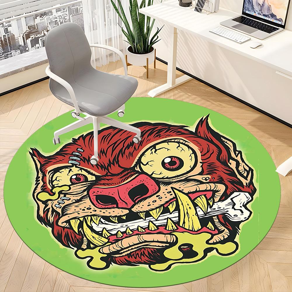1pc Zombie Wolf Office Round Area Rug, Indoor Mat Suitable For Office, Under Office Chairs Bedroom Living Room Home Decor, Room Deco