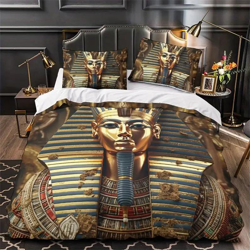 Altes Ägypten Pharao Bettwäsche-Set Dreiteilig Hochauflösende Digitale Druck Bettdecken-Set Bettwäsche