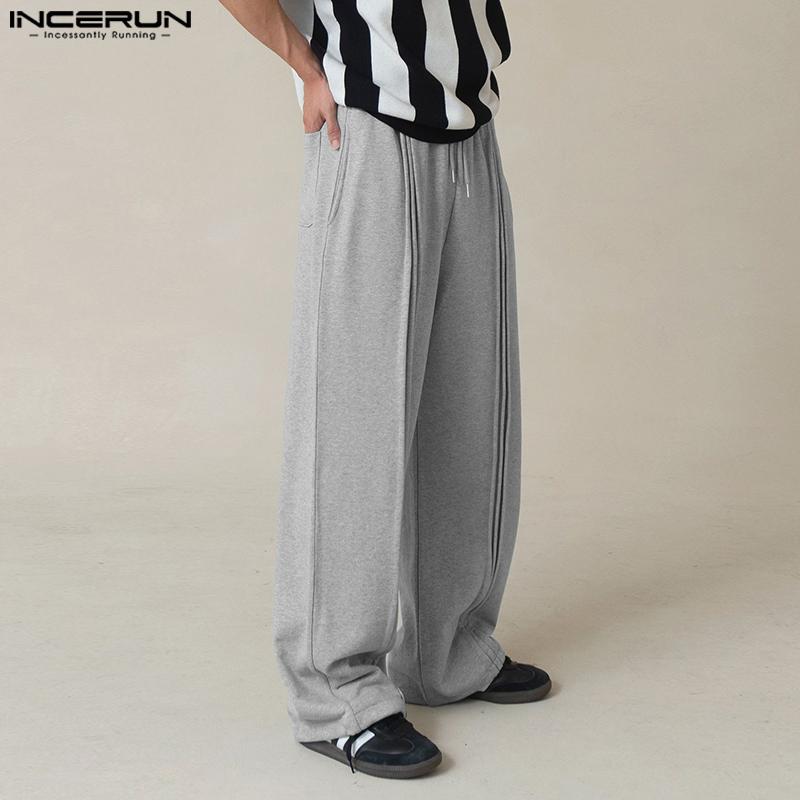 INCERUN Men Drawstring Elastic Waist Rumple Long Sweatpants Casual Loose Sport Trousers