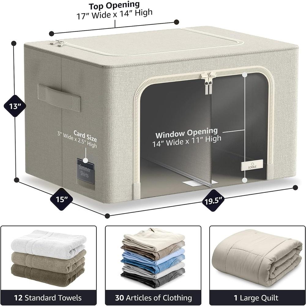 Stackable Foldable Storage Bins with Dividers Clear Window Dual Zipper Handles Clothing Linens Organizing Seasonal Wear