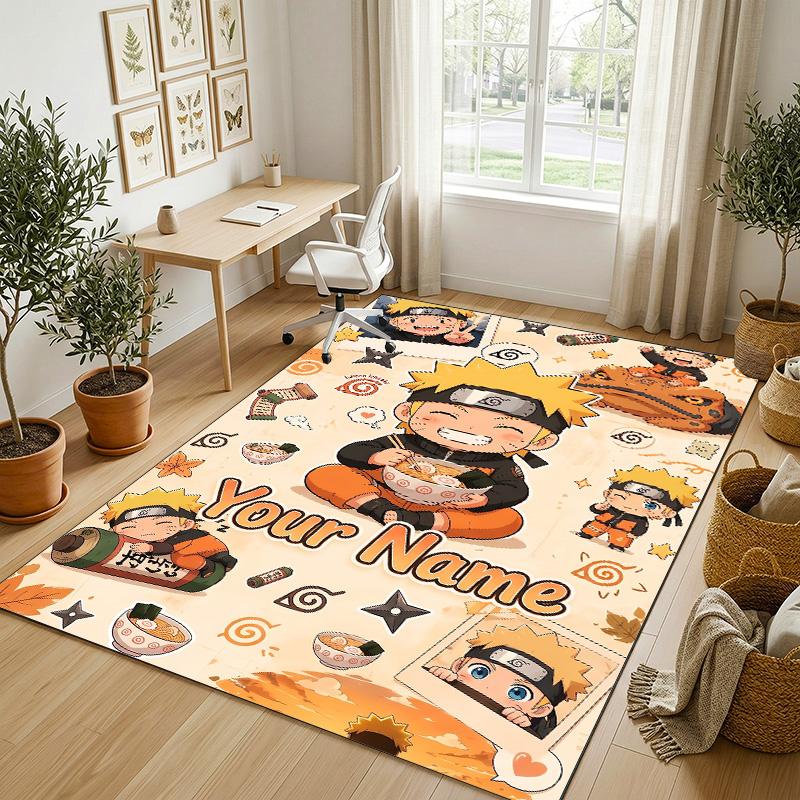 Personalized Crystal Velvet Carpet,Naruto Custom Printed Name, Plush Area Rug For Home Indoor Decor