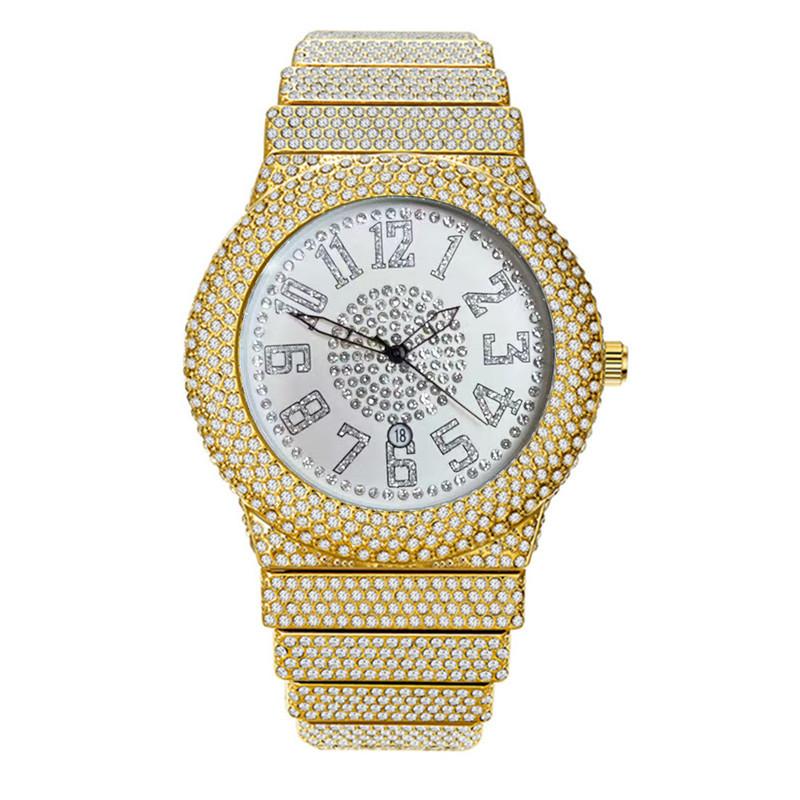 Men Hip Hop Diamond Luxury Brand Golden Date Quartz Watches