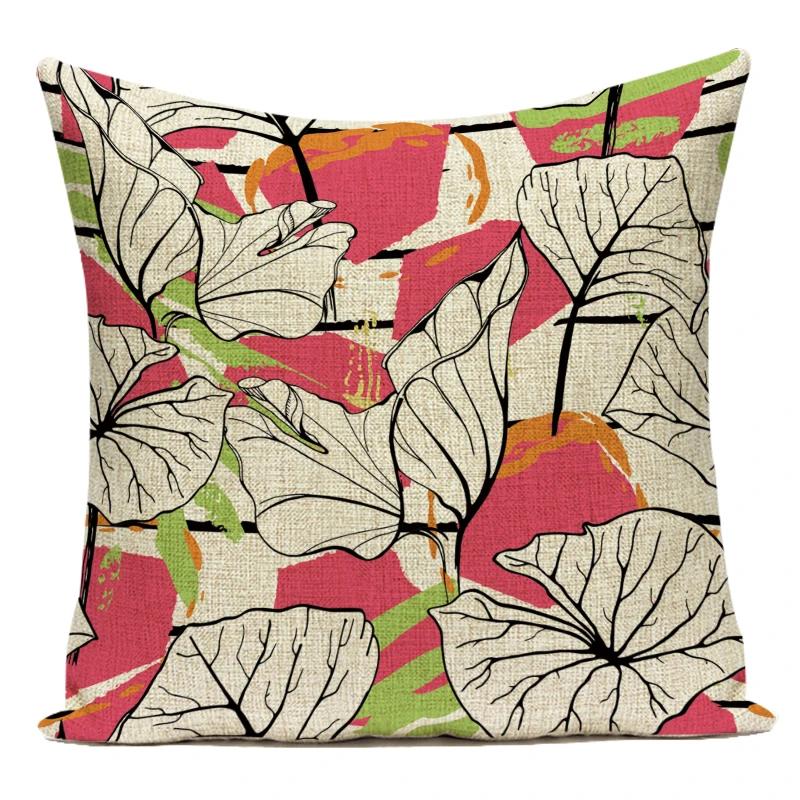 Decorative Throw Pillows Case Floral White Red Pink Flower Polyester Pillow Cushion Cover For Sofa Home Living Room Decor