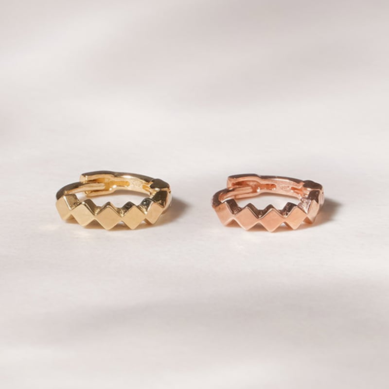 JEWNEL 14K Square Bold Ring One-Touch Earrings