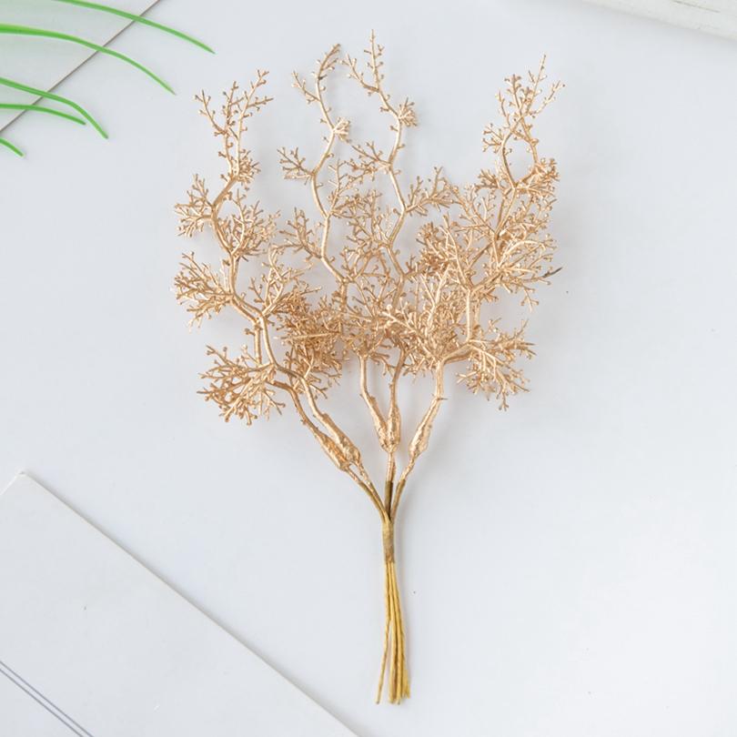 6Pcs Artificial Plant Golden Silvery Branch For Office Desk Bonsai Christmas Tree Wreaths Accessory Home Wedding Arch Decoration