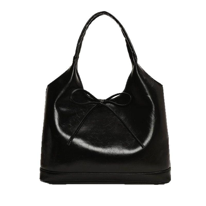 New Bowknot PU Women's Bag Simple and Commuting Messenger Bag Large Capacity Underarm Tote Bag for Women