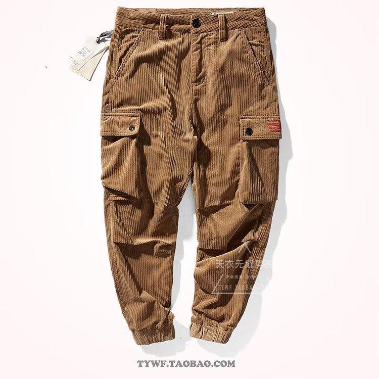 

Мужской японский ретро вельветовый комбинезон с несколькими карманами, утолщенные повседневные брюки свободного кроя 3XL хаки