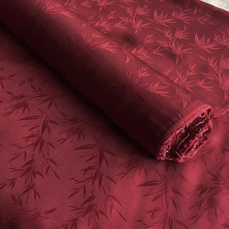 50x114cm Chinese Style Retro Luxury Mulberry Silk Fabric Bamboo Leaf Pattern FabricAncient Hanfu Costume Cheongsam Apparel