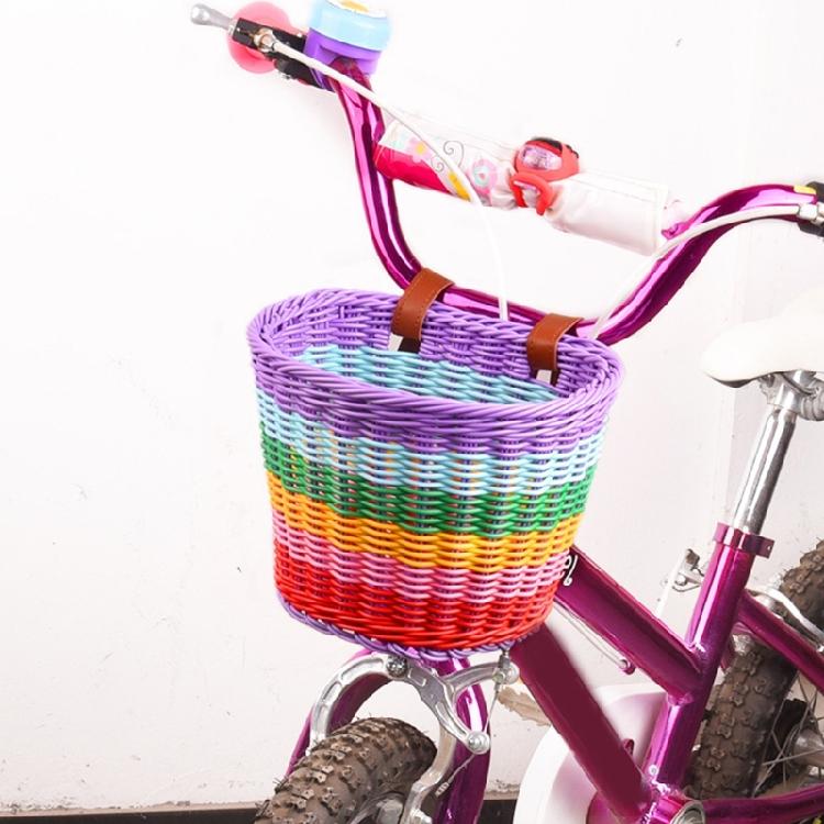 Kids Bikes Front Basket Rainbow Color Plastic Wovens Bikes Basket Easily Install