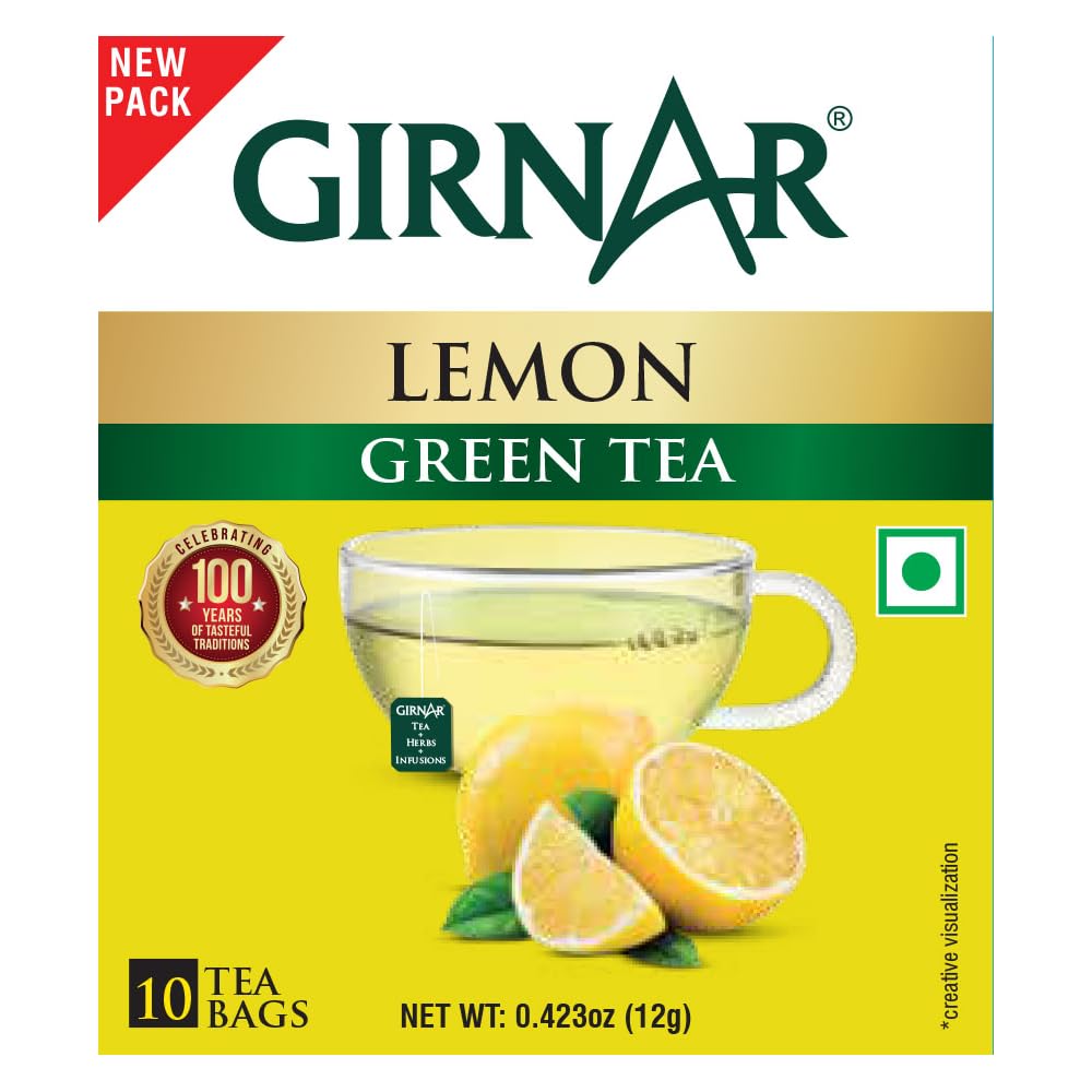 Girnar Green Tea With Lemon 10 Tea Bags Pack Of 1 Refreshing Citrus Flavor Drink