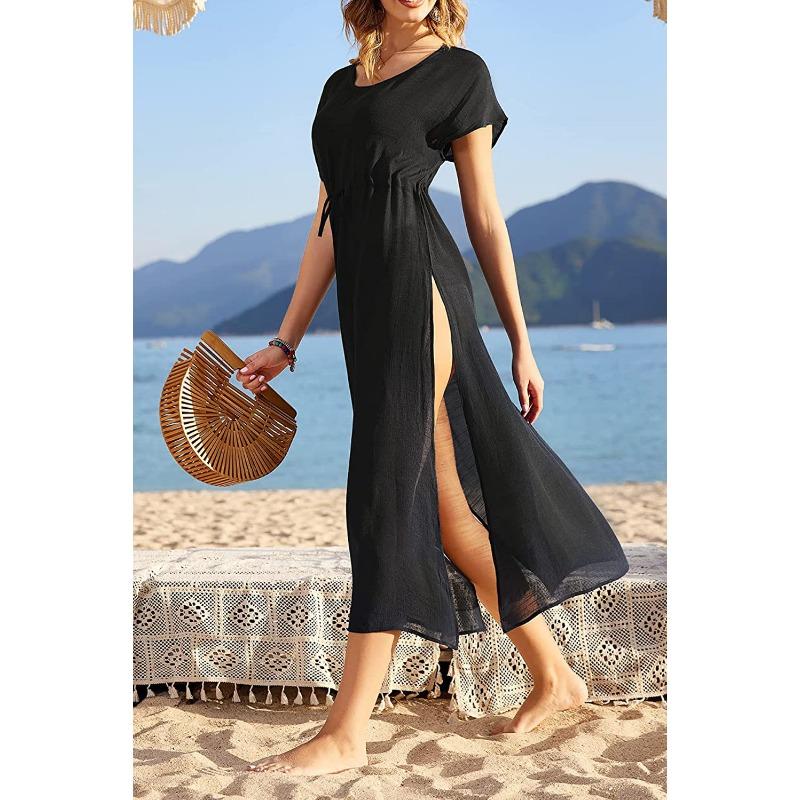 

Женское сексуальное пляжное бикини большого размера с разрезом, длинное солнцезащитное платье для отдыха на пляже L чёрный