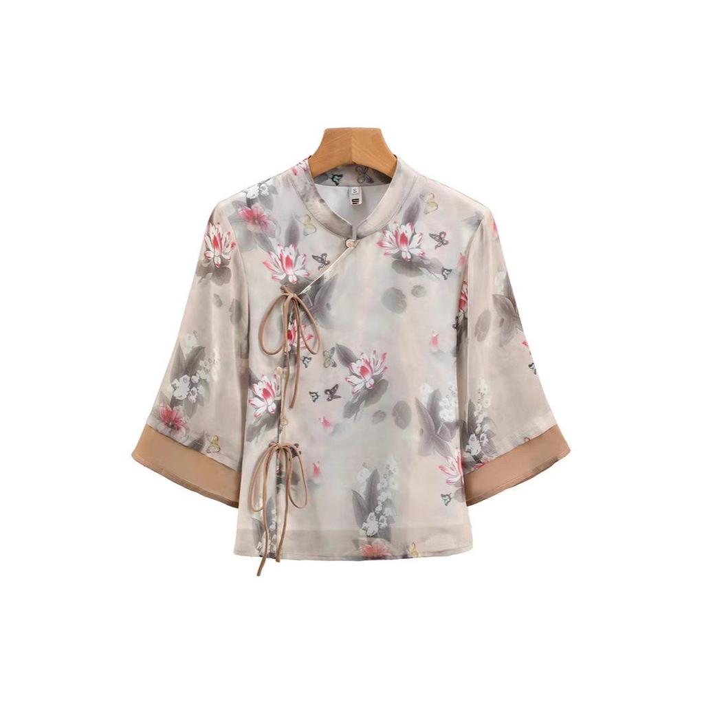 Damen Retro Chiffon Tang Anzug Zweiteiliges Set: Moderner Hanfu Cheongsam Stil