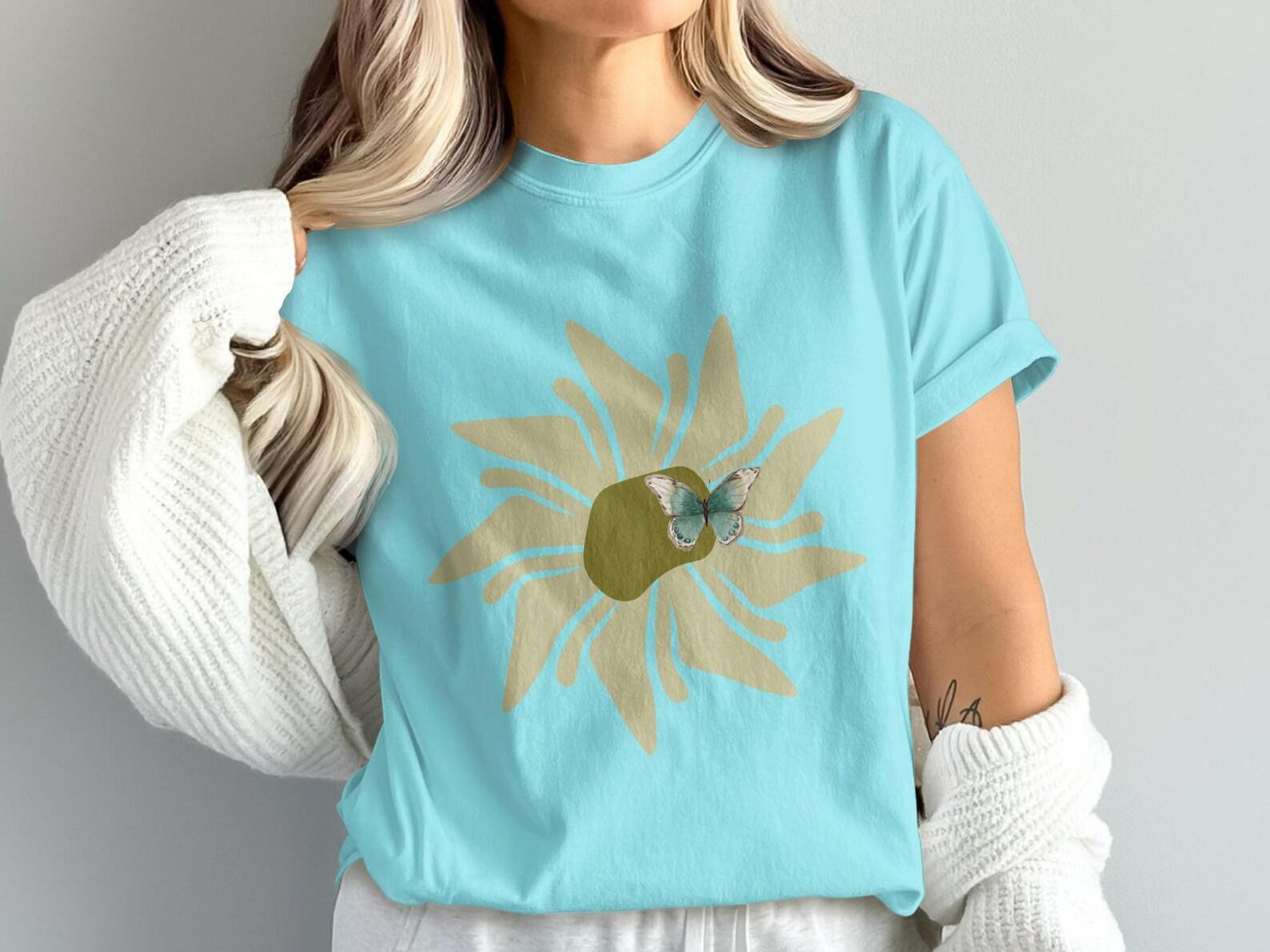 Watercolor Butterfly T-Shirt, Earthy Abstract Flower Graphic Tee L
