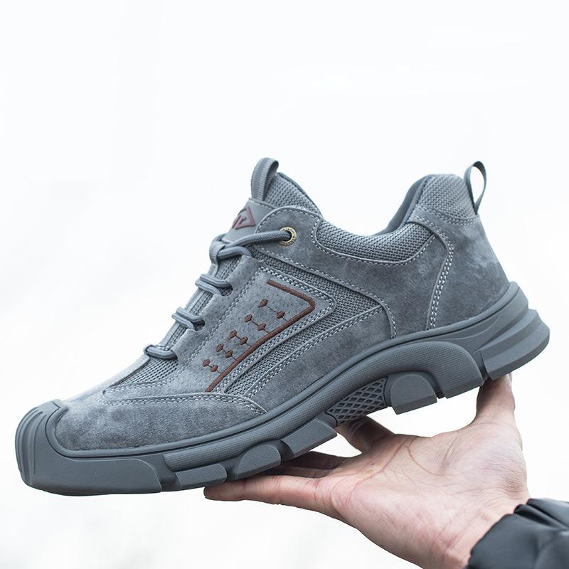 men fashion breathable steel toe caps work safety shoes cow suede leather safe boots worker security sneakers protect footwear