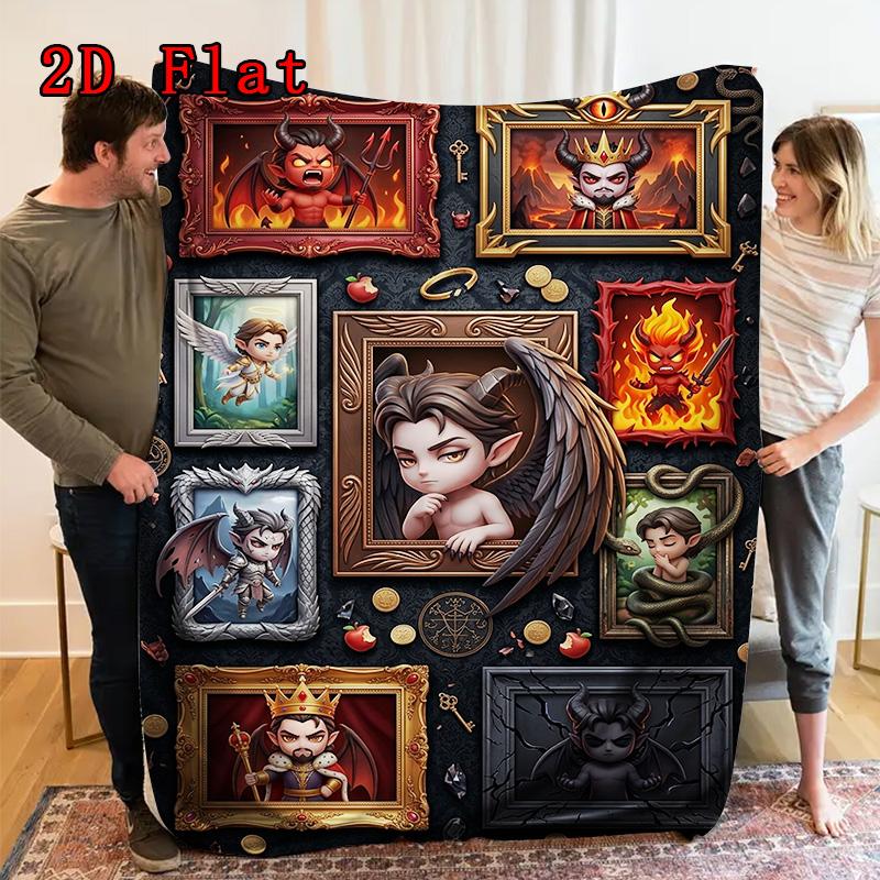 Devilish Portraits 2D Flat Pattern Flannel Blanket, High Quality All Seasons, Home Decor, Warmth and Comfort, Perfect for Christmas Gifts.