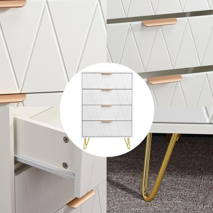 Kommode mit 4 Schubladen - COZY - Weiß - Goldene Füße - Rautenmuster - Kippsicherung