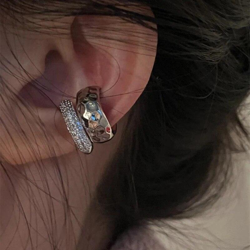 Fashion Zircon Double-layer Ear Cuff No Piercing Earring 2023 Trendy Punk Unique Metal Geometric Ear Clip for Women Jewelry