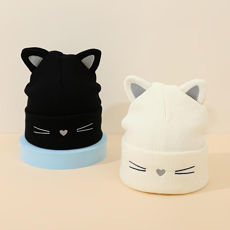 Cute Cat Embroidery Brimless Cap Outdoor Warm Ear Protection Cat's Ears Pullover Hat Woman Autumn and Winter Soft Head Cap
