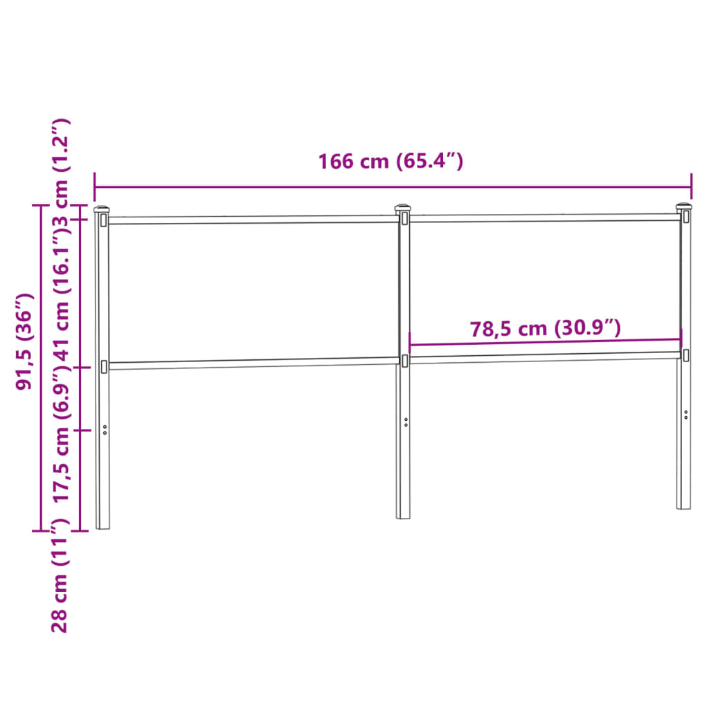 Replacement Headboard Smoked Oak 160 cm Wood Based Material and Steel