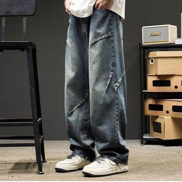 Retro-Jeans mit weitem Bein Herren Gerade Locker Bodenlang Hosen Herbst und Winter Neu Amerikanische High Street Hosen Jungen
