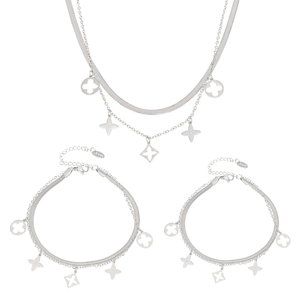 316L Stainless Steel Necklace Matching Bracelet Anklet For Women 18k Gold Plated Two-layer Charm Necklaces Bracelets Ankle Chain