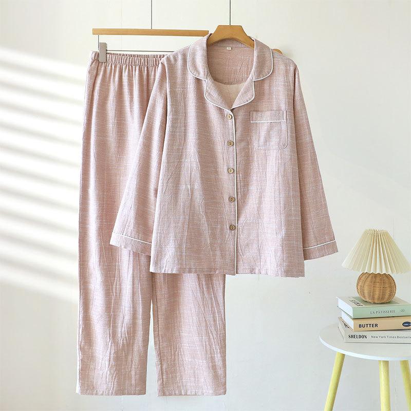 Autumn pajamas couple cotton and linen women autumn men's soft loose casual cardigan loungewear can be worn outside suit