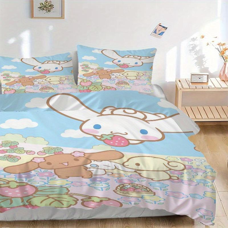 

3pcs Cinnamoroll & Friends Flower Picking Pattern Print Cover Set Ultra Soft, Breathable, and Comfortable Bedding with Stylish Design for Bedroom 135x200cm