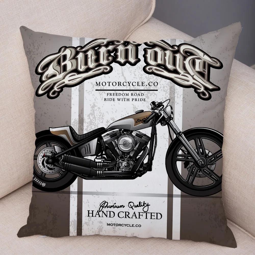 Bunter Motorrad Kissenbezug Dekor Vintage Stil Motorradrennen Kissenbezug Weicher Plüsch Kissenbezug für Sofa Zuhause Auto 45x45cm