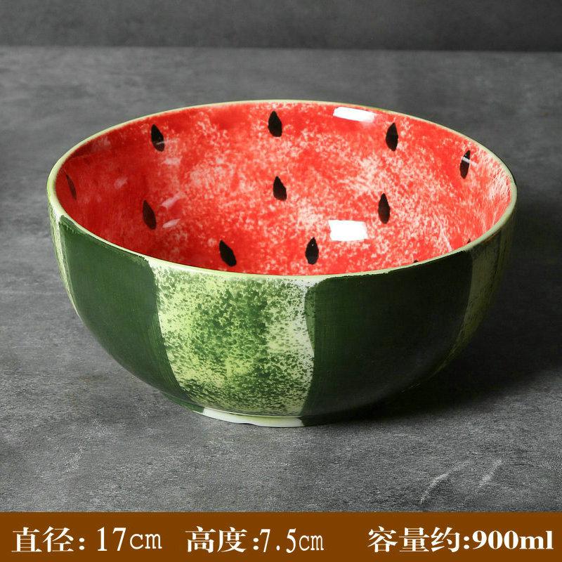 Creative Round Ceramic Bowl Watermelon Underglaze Color Bowl Hand-painted Watermelon Noodle Soup Bowl Kitchen Supplies Tableware