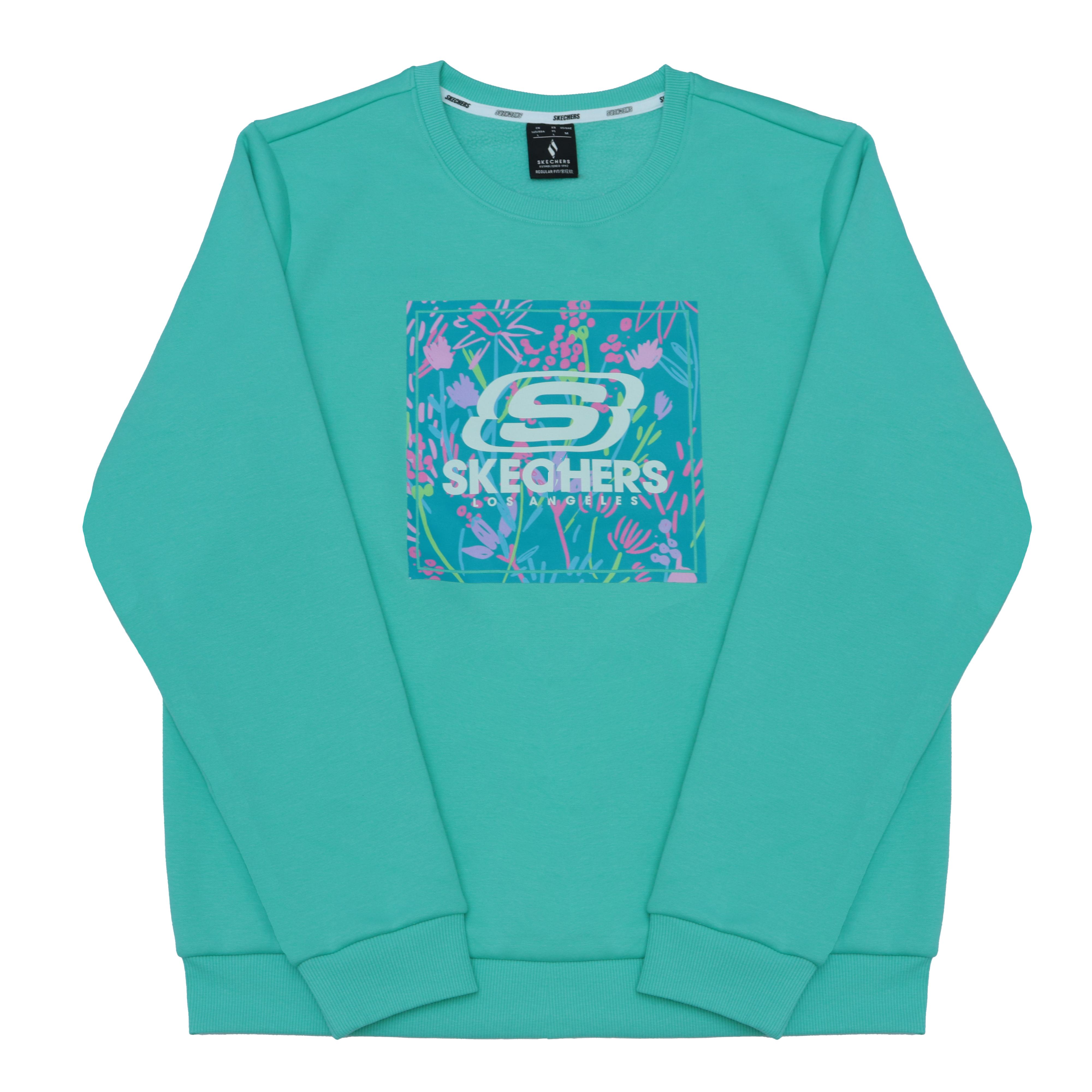 Skechers Logo Print Casual Fashion Comfortable Versatile Round Neck Fleece Warm Sweatshirt Women sweatshirt Pink Green RF-L424W001-000U L