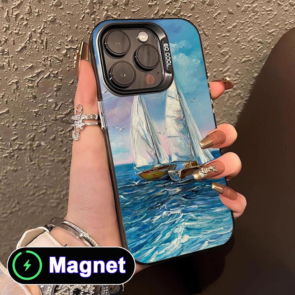 Abstract Oil Painting Phone Case for iPhone 17 16 15 14 13 12 11 Air Pro Max Plus Colorful Silver MagSafe Cover