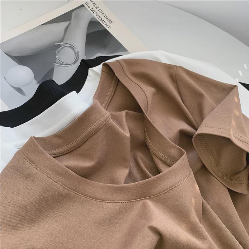 Women's Coffee-Colored U-Neck Short-Sleeve Slim Fit T-Shirt