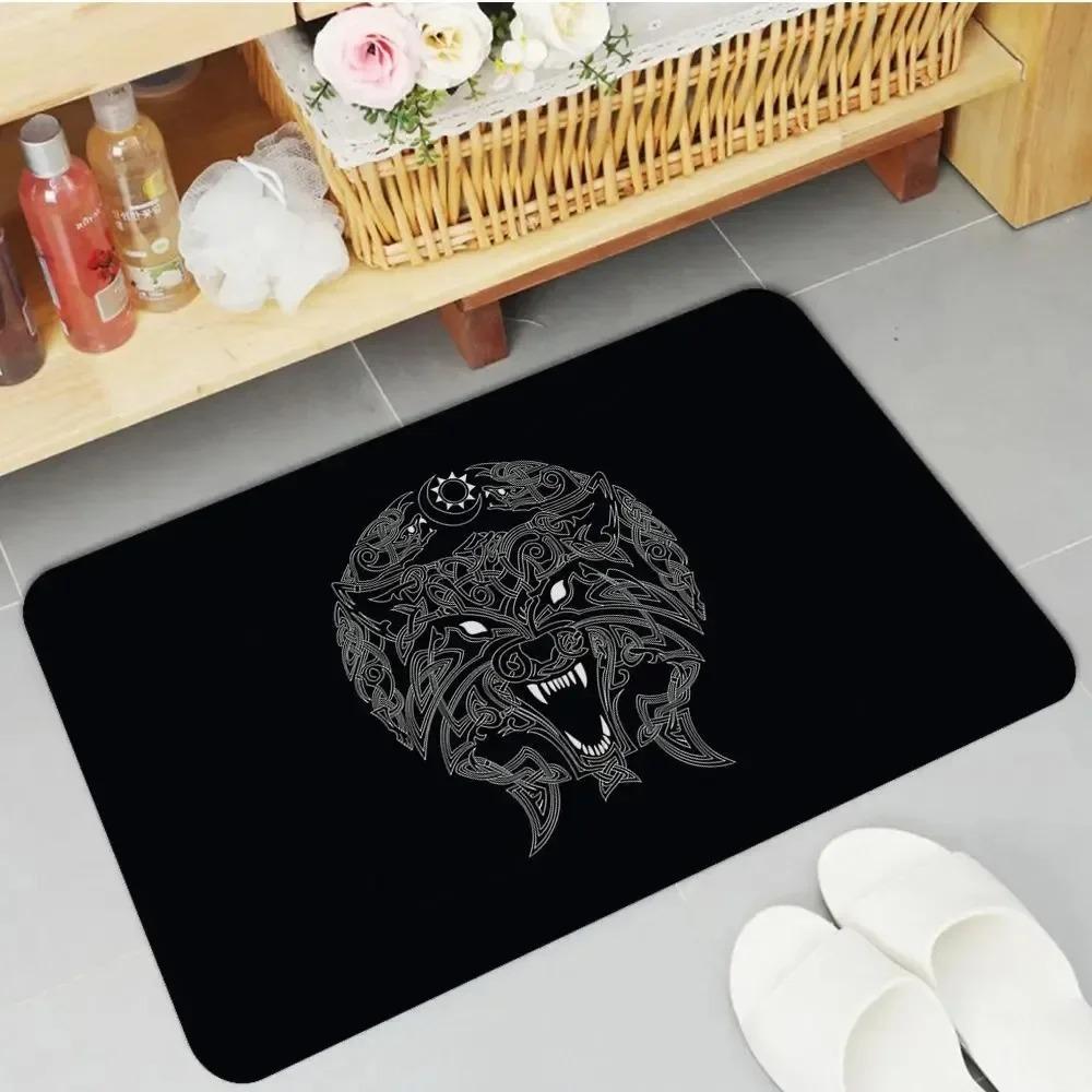 Viking Style Door Mat Norse Mythology Pattern Celtic Knot Design Rug Waterproof Non Slip Floor Protector for Home Bathroom