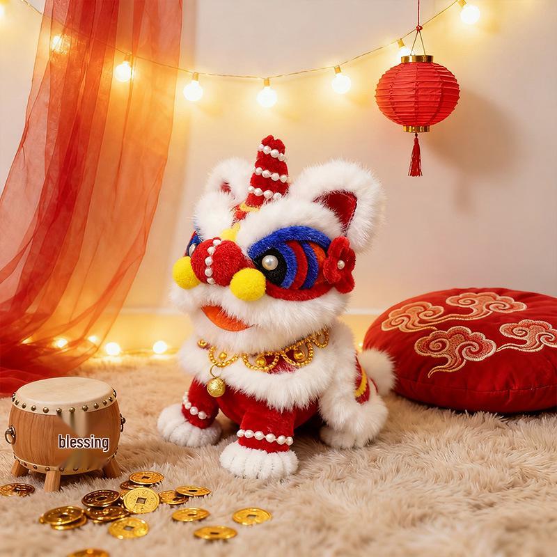 Luminous Lion Dance Lantern Plush Toy - New Year Children's Hanging Ornament