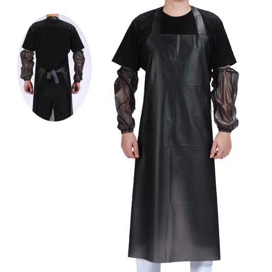 

Waterproof Oil-Proof TPU Bib Apron with Sleeves Oil Resistant Chef Apron Food-Grade Plastic Apron for Seafood Processing Kitchen Food Factory A чорний