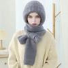 Winter Knit Hat with Integrated Scarf Solid Color Thickened Velvet Women Hat Long Scarf Set Cold Weather Headwear