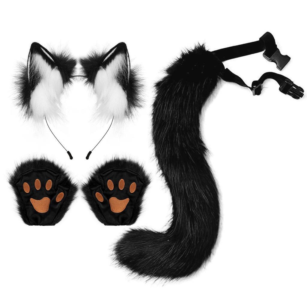 Halloween Prom Plush Cute Beast Ears Headband Fox Tail Gloves Cat Ears Set Cosplay Accessories