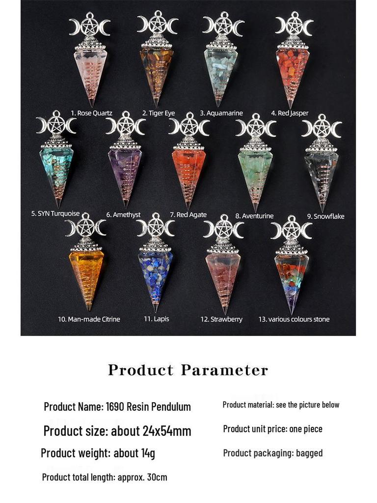 1690 Three-Phase Moon Seven Chakra Stone Resin Hexagonal Crystal Pendant Pendulum Cross-Border Jewelry