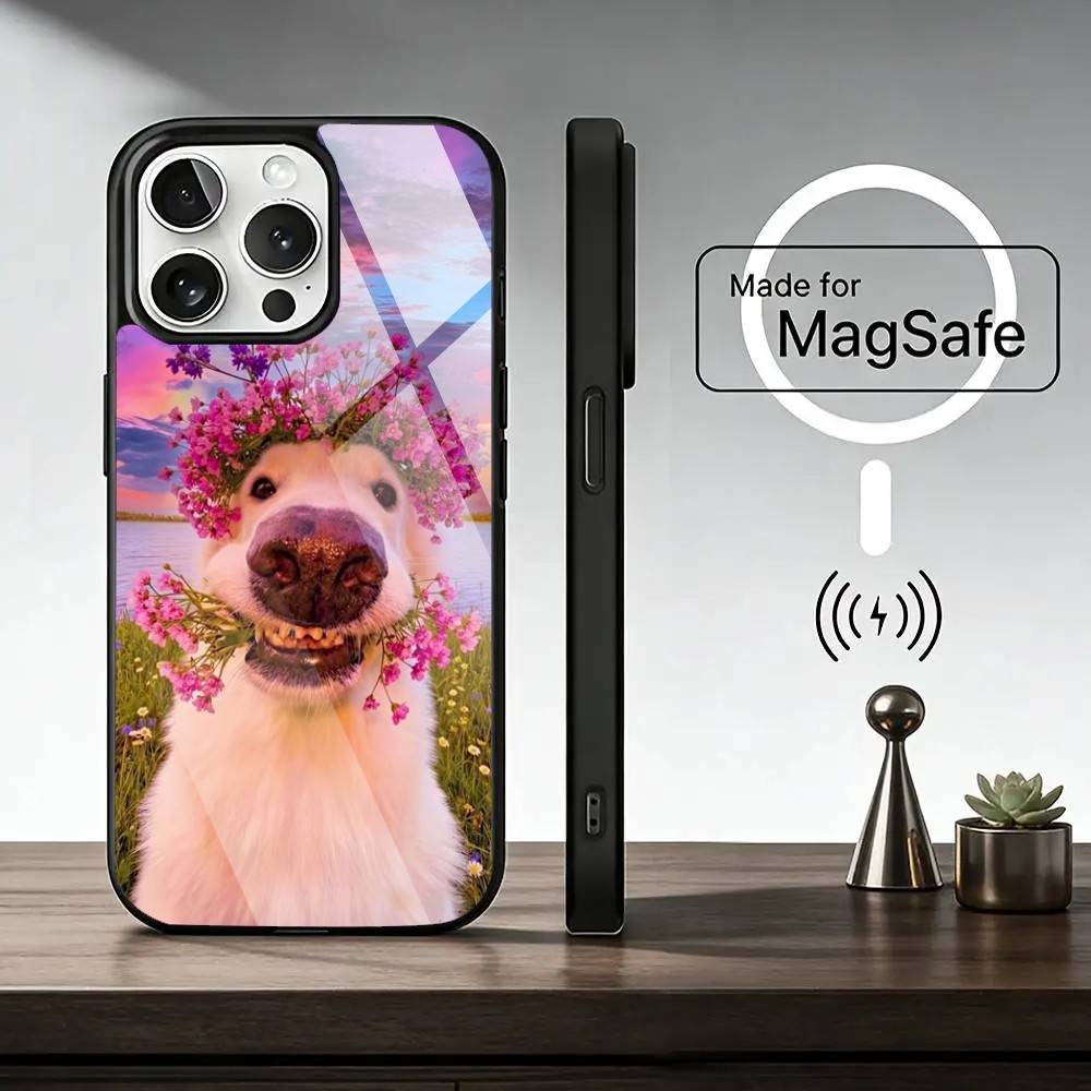 F-Funny Dog Phone Case For iPhone17,16,15,14,13,12,11 Plus,Pro Magnetic For Magsafe Wireless Charging