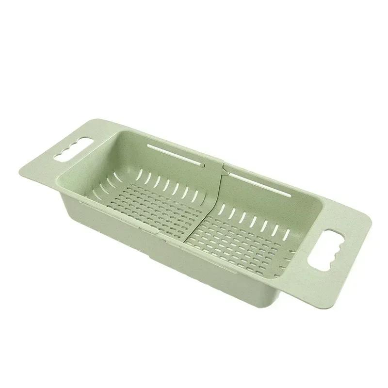 Kitchen Portable Adjustable Dish Drainer Sink Drain Basket Washing Vegetable Fruit Plastic Drying Rack Accessories Supplies