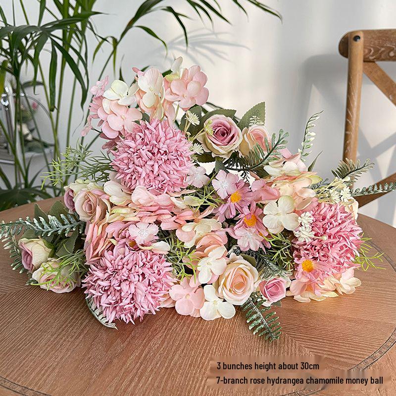 

Rose Hydrangea Artificial Flower Set – Living Room & Dining Table Decor, Plastic Floral Arrangement & Photo Props