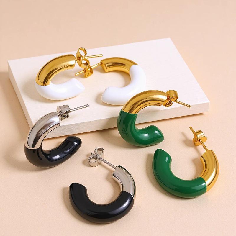 C-shaped Stainless Steel Oil Drip Earrings - Elegant & Versatile Ear Jewelry with High-end Feel.
