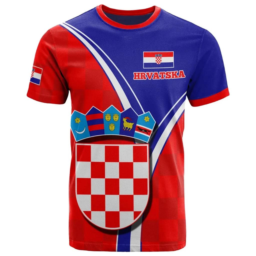 Croatian Flag Printed T-shirt Men's Crewneck Comfortable Summer Oversized 6XL Graphic Tees Men T Shirts High Quality Clothes