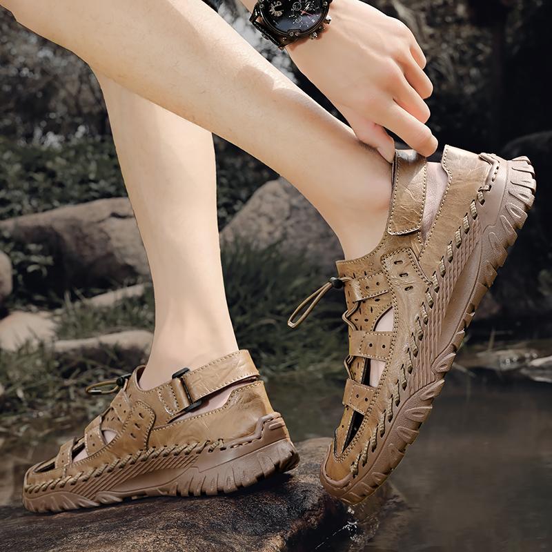 Men's Sport Leather Sandals Outdoor Hiking Closed Toe Water Sandals